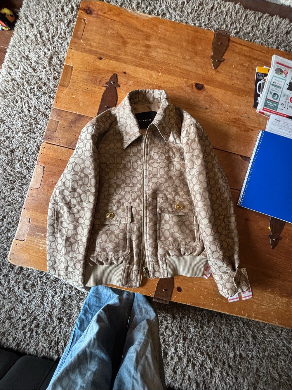 Coach Signature Monogram Jacket in Beige and Tan